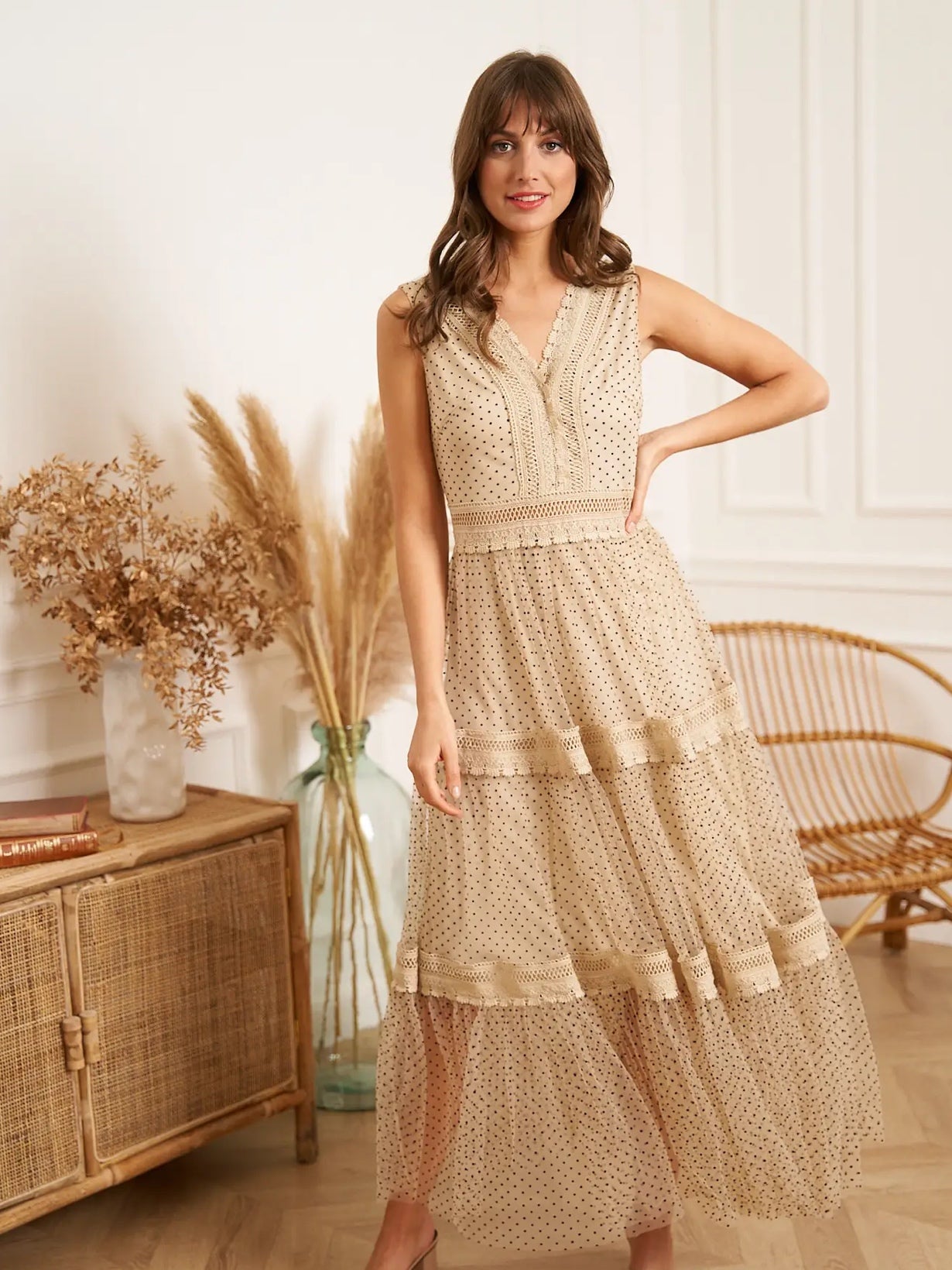 Nikki Dotted Tulle Maxi Dress